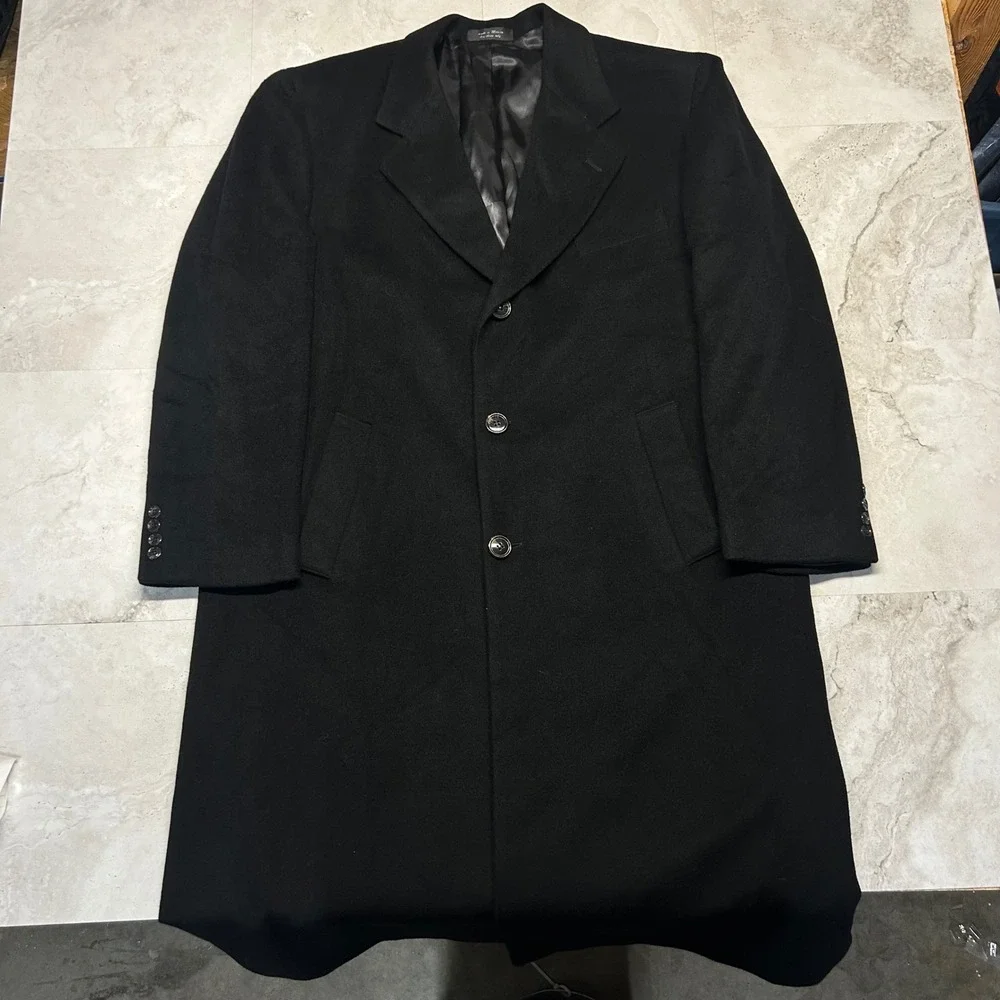 Ralph Lauren Chaps Overcoat Black Mens 48R 100% Cashmere Italian Fabric Coat